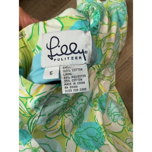 Lilly Pulitzer Strapless Tie Back Sundress 6 Blue Green Floral Print Vintage - Picture 6 of 6